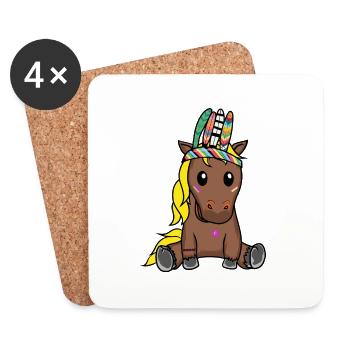 Hippie Pony Fohlen Pferd Ross Federn Gaul - Untersetzer (4er-Set) - Weiß - Vorne