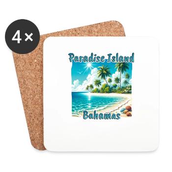 Paradise Island Bahamas Beach Palm Trees Sun Grunge - Coasters (set of 4) - white - Front