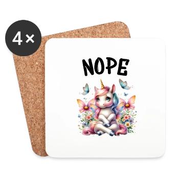 Unicorn Saying Nope Boy and Girl Mythical Creature - Coasters (set of 4) - white - Front