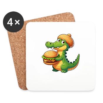 Sweet Crocodile Hamburger Cheeseburger Restauration rapide - Dessous de verre (lot de 4) - blanc - Devant