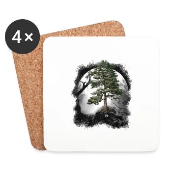 Forêt Nature sauvage Conifères Forêt Arbre Pin Halloween Arbres - Dessous de verre (lot de 4) - blanc - Devant