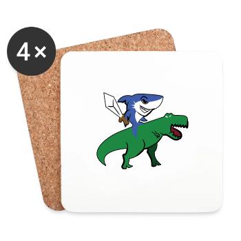 Shark Riding T-Rex T-Shirt Hai mit Schwert Dino - Untersetzer (4er-Set) - Weiß - Vorne