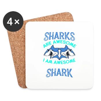 Sharks Are Awesome I Am Awesome Funny Shark Lover - Coasters (set of 4) - white - Front