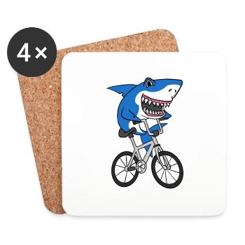 Shark Riding Bicycle T-Shirt Funny Cute Shark - Coasters (set of 4) - white - Front