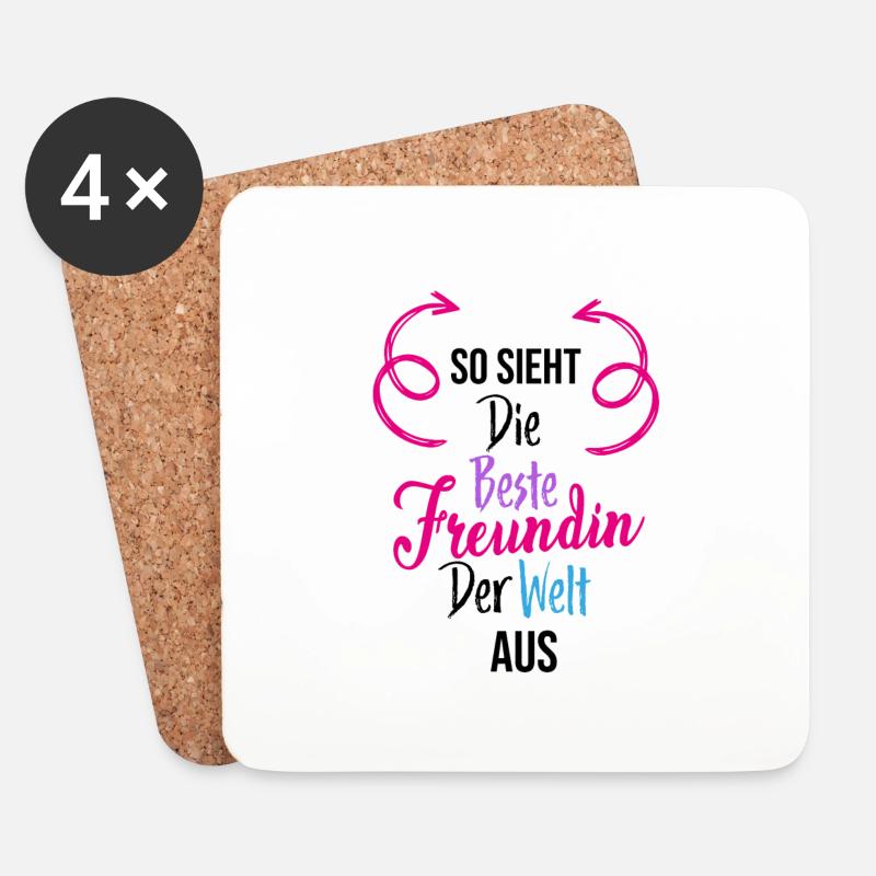 Beste Freundin der Welt, Freunde Spruch Geschenk - Untersetzer (4er-Set) - Weiß