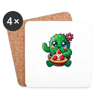 Funny Cactus Loves Pizza Cute Comic - Coasters (set of 4) - white - Front
