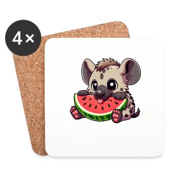 Lustige Hyäne isst Wassermelone Sommerfrucht - Untersetzer (4er-Set) - Weiß - Vorne