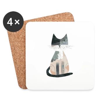 Illustration de chat fantaisiste mignon - Animal adorable - Dessous de verre (lot de 4) - blanc - Devant