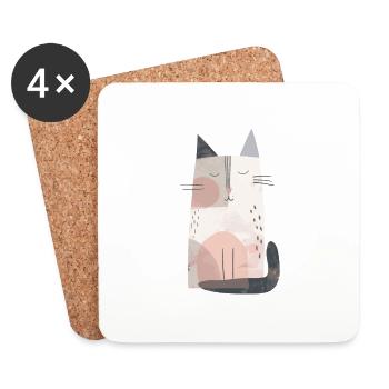 Illustration de chat fantaisiste mignon - Animal adorable - Dessous de verre (lot de 4) - blanc - Devant