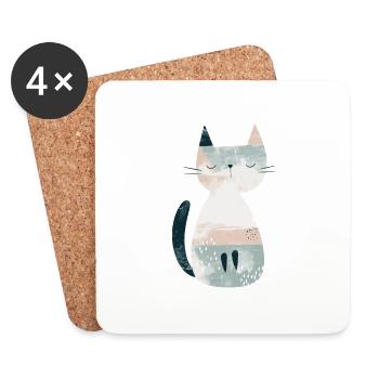 Niedliche skurrile Katzenillustration - Entzückendes Tier - Untersetzer (4er-Set) - Weiß - Vorne
