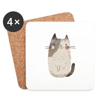 Illustration de chat fantaisiste mignon - Animal adorable - Dessous de verre (lot de 4) - blanc - Devant