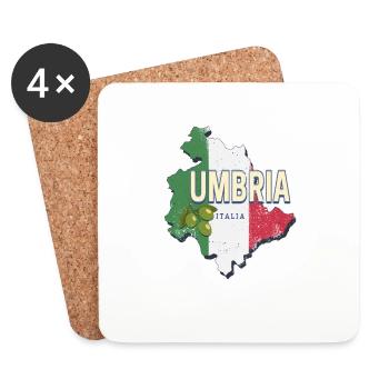 Carte murale de la région de l’Ombrie en Italie Souvenir vintage - Dessous de verre (lot de 4) - blanc - Devant