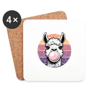 Lama Bubblegum Rose Rétro Alpaga Mignon Drôle - Dessous de verre (lot de 4) - blanc - Devant