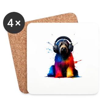 Colorful Splash Art Headphones Briard Briards - Coasters (set of 4) - white - Front