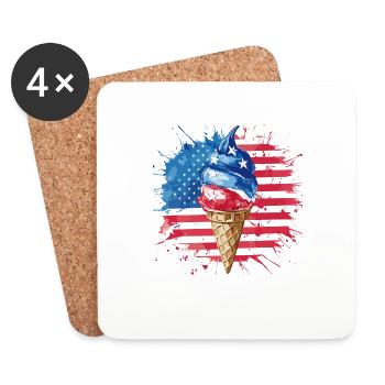 Patriotische amerikanische Flagge Eiscreme-Tüte - Untersetzer (4er-Set) - Weiß - Vorne