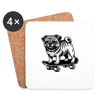 Mops Skater Klassischer Stil Schwarz Weiß Tattoo - Untersetzer (4er-Set) - Weiß - Vorne
