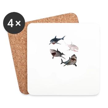 Deep Sea Creatures - Nautical Ocean Life Sharks - Coasters (set of 4) - white - Front