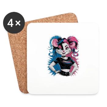 Punk Maus mit rosa und blauen Haaren Retro Style - Untersetzer (4er-Set) - Weiß - Vorne