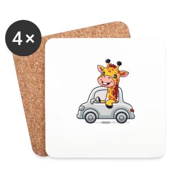 Girafe mignonne dans la voiture pour enfants - Dessous de verre (lot de 4) - blanc - Devant