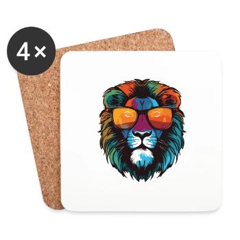 Lion Hipster Cool Party - Coasters (set of 4) - white - Front