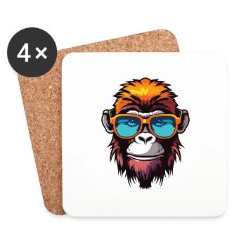 Monkey Hipster Cool Party - Dessous de verre (lot de 4) - blanc - Devant