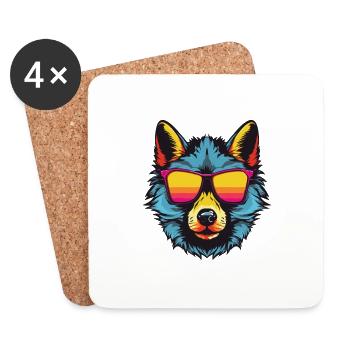 Wolf Hipster Cool Party - Untersetzer (4er-Set) - Weiß - Vorne