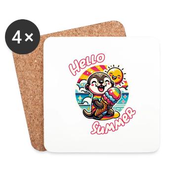 Hallo Sommer lustiger Otter mit großer Eistüte - Untersetzer (4er-Set) - Weiß - Vorne