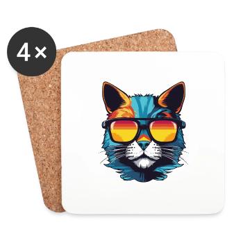 Katze Symbol Hipster Cool Party - Untersetzer (4er-Set) - Weiß - Vorne