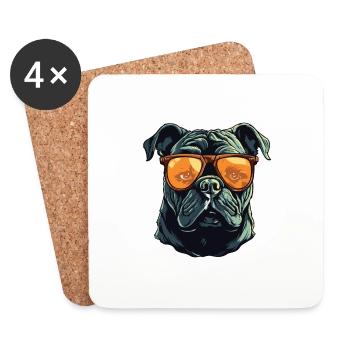 Bulldog Dog Hipster Cool Party - Coasters (set of 4) - white - Front