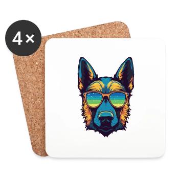 German Shepherd Dog Hipster Cool Party - Coasters (set of 4) - white - Front