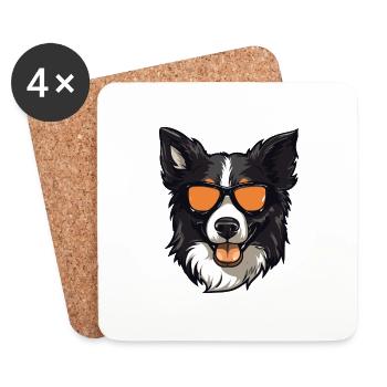 Border Collie Chien Hipster Cool Party - Dessous de verre (lot de 4) - blanc - Devant