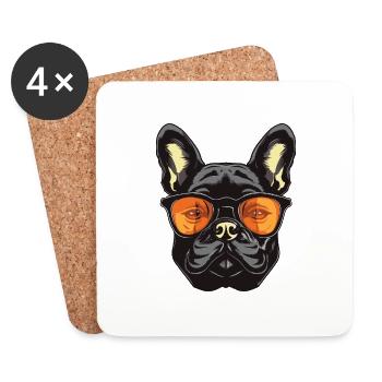 French Bulldog Dog Head - Coasters (set of 4) - white - Front