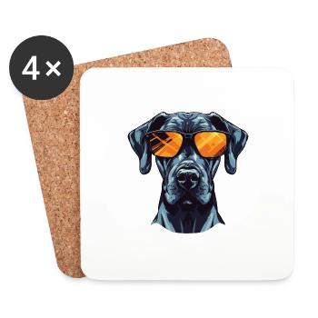 Dogue Allemand Chien Hipster Cool Party - Dessous de verre (lot de 4) - blanc - Devant