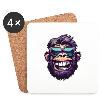 Monkey Head Funny Monkey Party - Coasters (set of 4) - white - Front