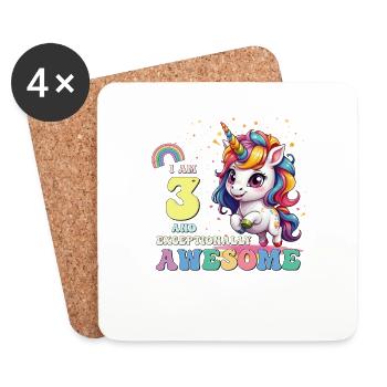 I am 3 and Awesome - It's My Birthday Girls Kids - Coasters (set of 4) - white - Front