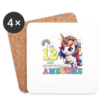 Filles Enfants Licorne C'est mon anniversaire, j'ai 12 ans et - Dessous de verre (lot de 4) - blanc - Devant