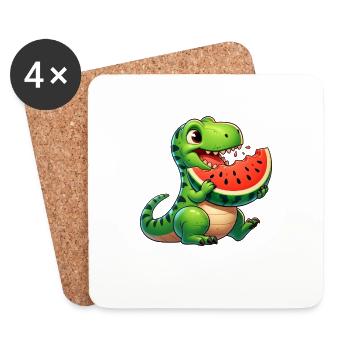 T-Rex avec Melon Sweet Watermelon Cartoon Été - Dessous de verre (lot de 4) - blanc - Devant