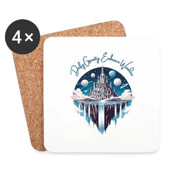 Floating Island with an Upside Down Castle - Coasters (set of 4) - white - Front