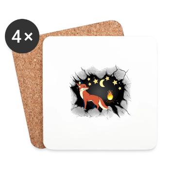 Renard, Renards, Lune, Étoiles, Enfants, Conte De Fées - Dessous de verre (lot de 4) - blanc - Devant