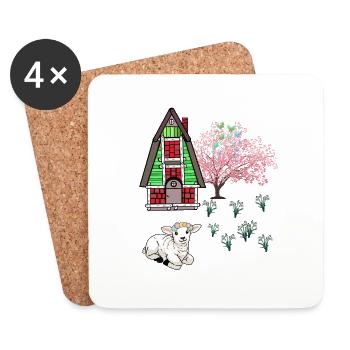 Happy Easter Lamb Schaff Easter Nature Spring - Coasters (set of 4) - white - Front