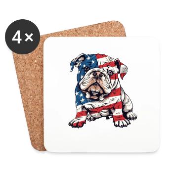 Bulldog Dog 4th of July American Flag Gifts - Coasters (set of 4) - white - Front