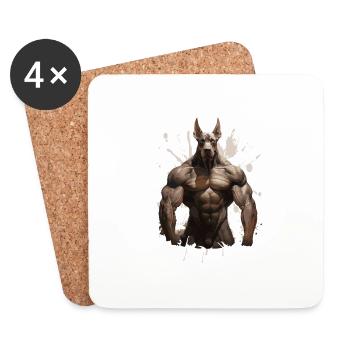 Doberman Chien Muscles Workout Beast - Dessous de verre (lot de 4) - blanc - Devant