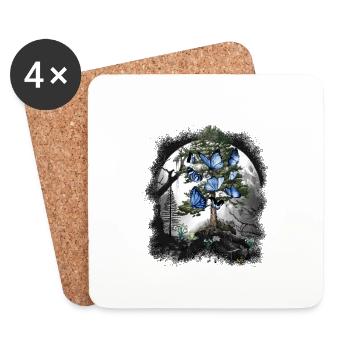 Papillons mystiques de la forêt animaux de la forêt printanière - Dessous de verre (lot de 4) - blanc - Devant