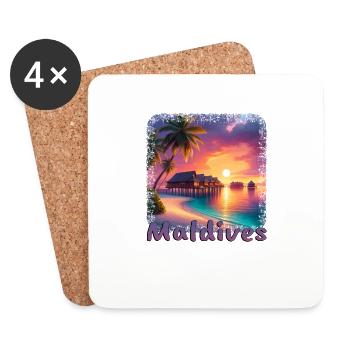 Holiday Maldives Beach Sunset Palm Trees - Coasters (set of 4) - white - Front