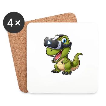 Lustiger T-Rex Dinosaurier in Virtual Reality - Untersetzer (4er-Set) - Weiß - Vorne