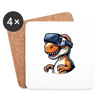 Drôle T-Rex Dinosaure VR Réalité Virtuelle Fun - Dessous de verre (lot de 4) - blanc - Devant