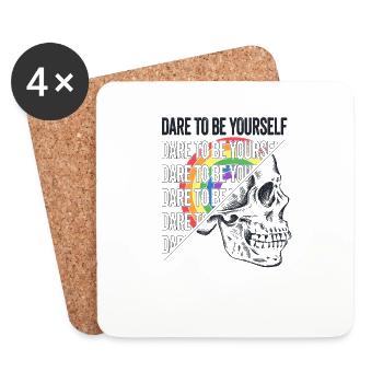 Osez être vous-même LGBTQ Fier allié Crâne Fierté - Dessous de verre (lot de 4) - blanc - Devant