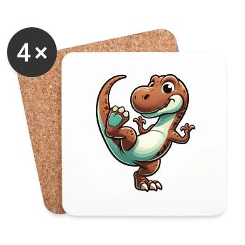 Dino T-Rex danseur danseur dinosaure - Dessous de verre (lot de 4) - blanc - Devant