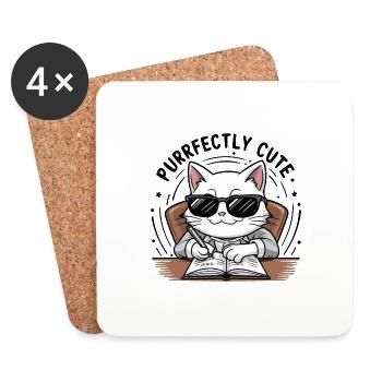 CAT PURRFECTLY CUTE - Coasters (set of 4) - white - Front