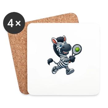 Funny Zebra Tennis Tennis Player Animal Cartoon - Coasters (set of 4) - white - Front